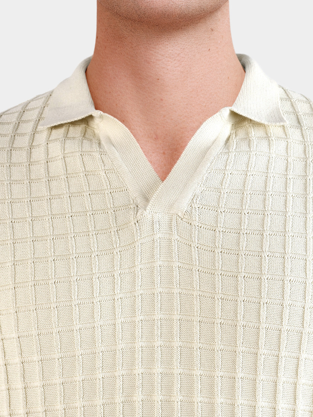 Men's Cream Slim Fit Solid Flat Knit Polos T-Shirts