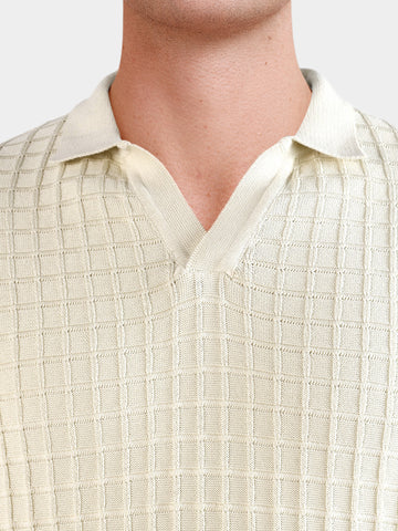 Men's Cream Slim Fit Solid Flat Knit Polos T-Shirts