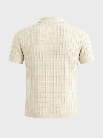 Men's Cream Slim Fit Solid Flat Knit Polos T-Shirts