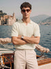 Men's Cream Slim Fit Solid Flat Knit Polos T-Shirts