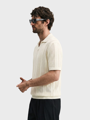 Men's White Slim Fit Solid Flat Knit Polos T-Shirt