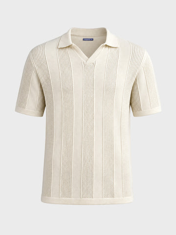 Men's White Slim Fit Solid Flat Knit Polos T-Shirt
