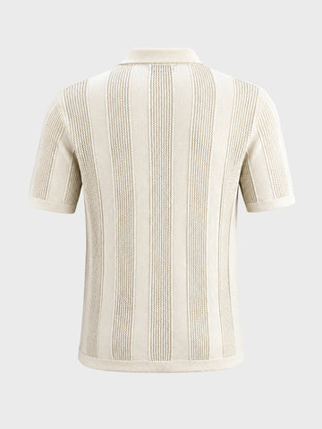 Men's White Slim Fit Solid Flat Knit Polos T-Shirt