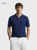 Men's Navy Slim Fit Solid Flat Knit Polos