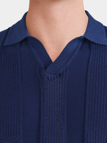 Men's Navy Slim Fit Solid Flat Knit Polos