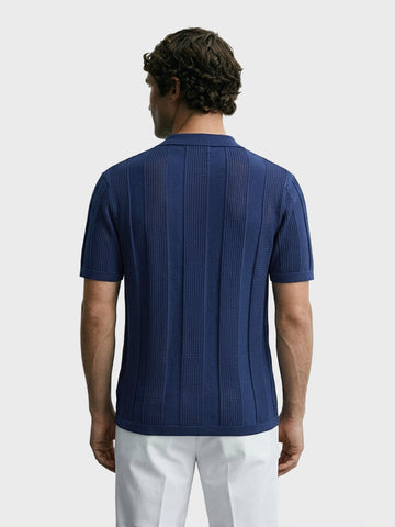 Men's Navy Slim Fit Solid Flat Knit Polos