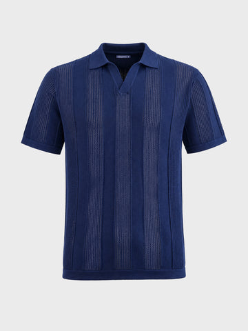 Men's Navy Slim Fit Solid Flat Knit Polos