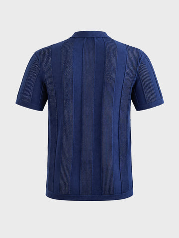 Men's Navy Slim Fit Solid Flat Knit Polos