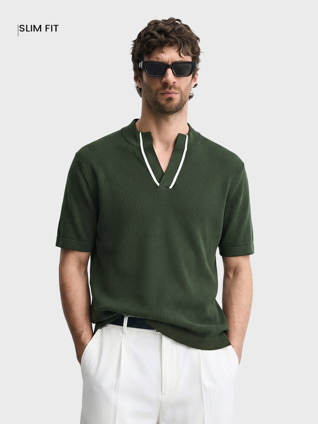 Men's Olive Slim Fit Solid Casual Polo T-Shirt