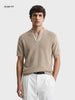 Men's Beige Slim Fit Solid Flat Knit Polo T-Shirt