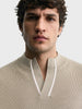Men's Beige Slim Fit Solid Flat Knit Polo T-Shirt
