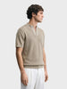 Men's Beige Slim Fit Solid Flat Knit Polo T-Shirt