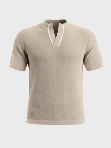 Men's Beige Slim Fit Solid Flat Knit Polo T-Shirt