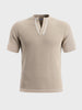 Men's Beige Slim Fit Solid Flat Knit Polo T-Shirt
