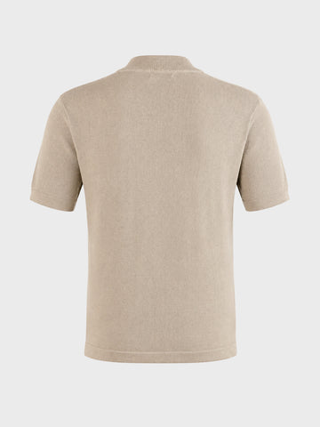 Men's Beige Slim Fit Solid Flat Knit Polo T-Shirt
