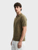 Men's Green Slim Fit Solid Textured Flat Knit Polo T-Shirt