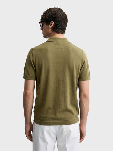 Men's Green Slim Fit Solid Textured Flat Knit Polo T-Shirt