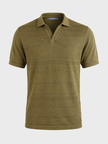 Men's Green Slim Fit Solid Textured Flat Knit Polo T-Shirt