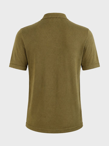 Men's Green Slim Fit Solid Textured Flat Knit Polo T-Shirt