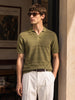 Men's Green Slim Fit Solid Textured Flat Knit Polo T-Shirt