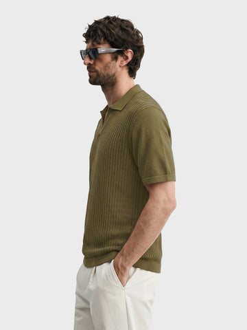 Men's Green Slim Fit Solid Flat Knit Polos T-Shirt