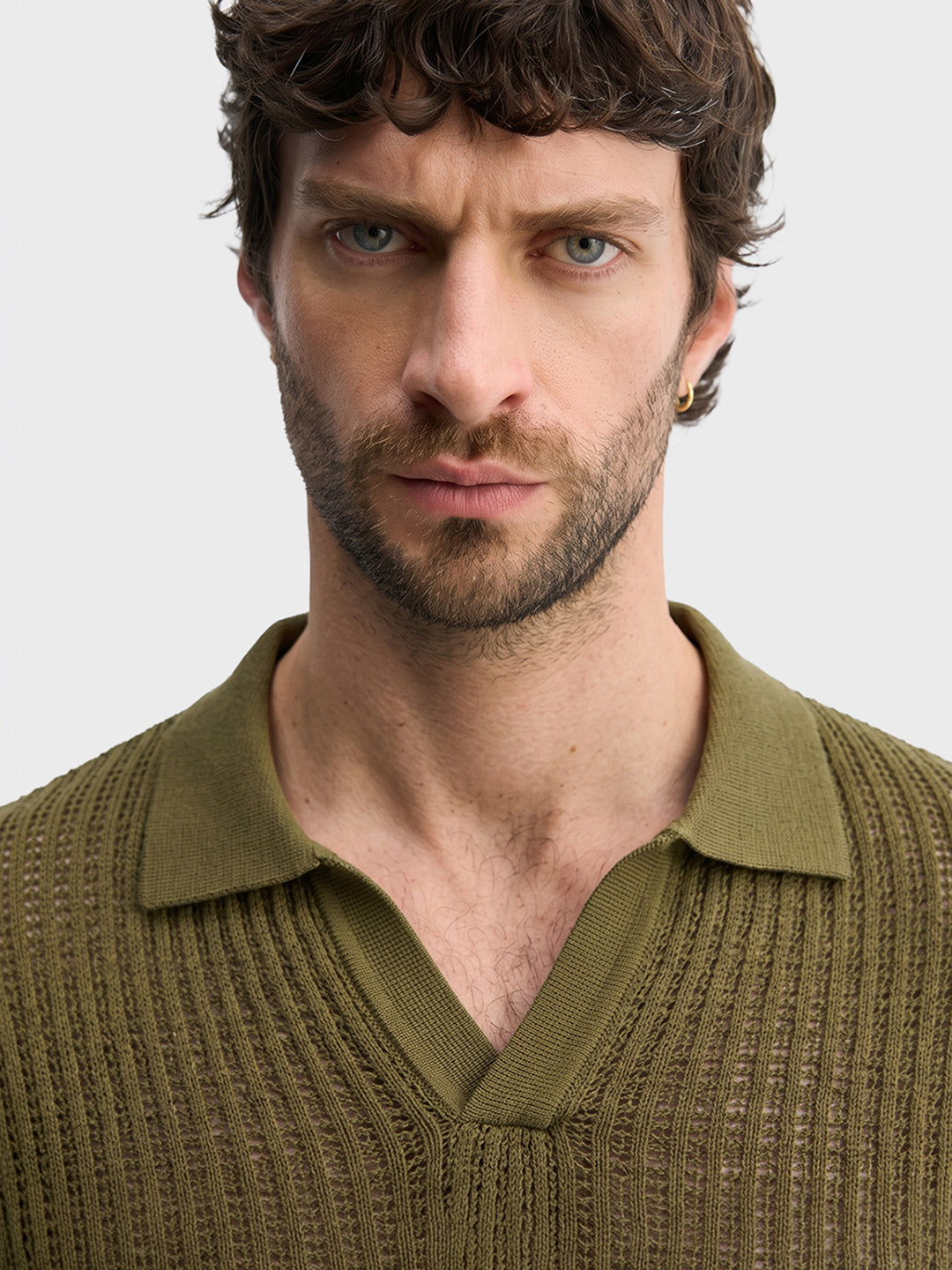 Men's Green Slim Fit Solid Flat Knit Polos T-Shirt