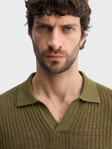 Men's Green Slim Fit Solid Flat Knit Polos T-Shirt
