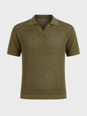 Men's Green Slim Fit Solid Flat Knit Polos T-Shirt