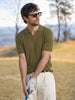 Men's Green Slim Fit Solid Flat Knit Polos T-Shirt