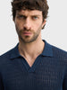 Men's Navy Slim Fit Solid Flat Knit Polos T-Shirt