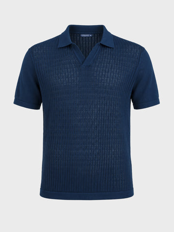 Men's Navy Slim Fit Solid Flat Knit Polos T-Shirt