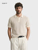 Men's Cream Slim Fit Solid Flat Knit Polo T-Shirt