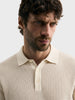 Men's Cream Slim Fit Solid Flat Knit Polo T-Shirt
