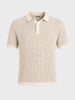 Men's Cream Slim Fit Solid Flat Knit Polo T-Shirt