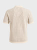 Men's Cream Slim Fit Solid Flat Knit Polo T-Shirt