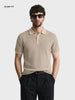 Men's Beige Slim Fit Solid Flat Knit Polo T-Shirt