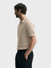 Men's Beige Slim Fit Solid Flat Knit Polo T-Shirt