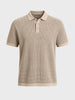Men's Beige Slim Fit Solid Flat Knit Polo T-Shirt