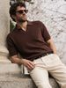 Men's Brown Slim Fit Solid Flat Knit Polo T-Shirt
