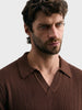 Men's Brown Slim Fit Solid Flat Knit Polo T-Shirt