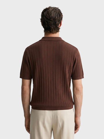 Men's Brown Slim Fit Solid Flat Knit Polo T-Shirt
