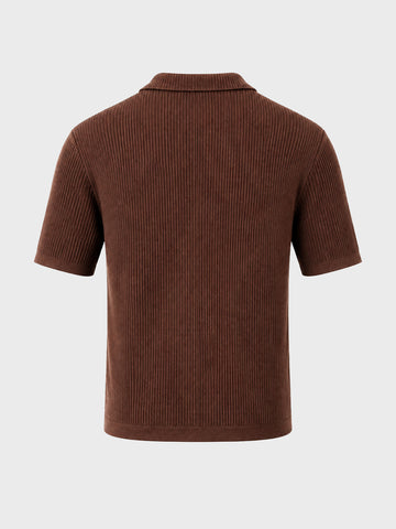 Men's Brown Slim Fit Solid Flat Knit Polo T-Shirt