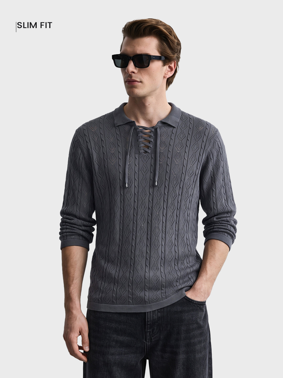Men's Grey Slim Fit Solid Casual Polo T-Shirt