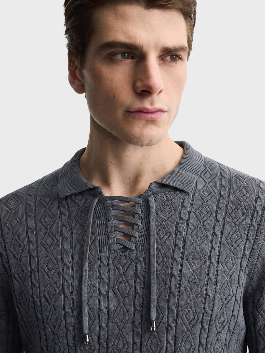 Men's Grey Slim Fit Solid Casual Polo T-Shirt