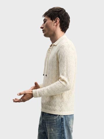Men's Cream Slim Fit Solid Flat Knit Polos T-Shirt