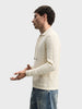 Men's Cream Slim Fit Solid Flat Knit Polos T-Shirt