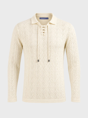 Men's Cream Slim Fit Solid Flat Knit Polos T-Shirt