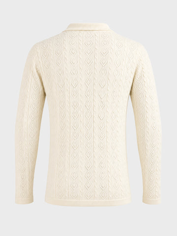 Men's Cream Slim Fit Solid Flat Knit Polos T-Shirt