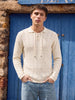 Men's Cream Slim Fit Solid Flat Knit Polos T-Shirt
