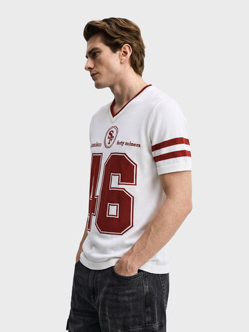 Men's White Slim Fit Printed Flat Knit Polo T-Shirt